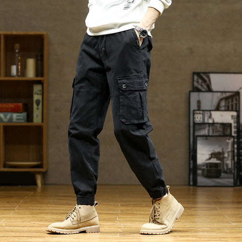 Herren Weiche Baumwoll-Utility-Cargohose im Joggerstil mit elastischem Bund und großvolumigen Klappentaschen Nord Taschen