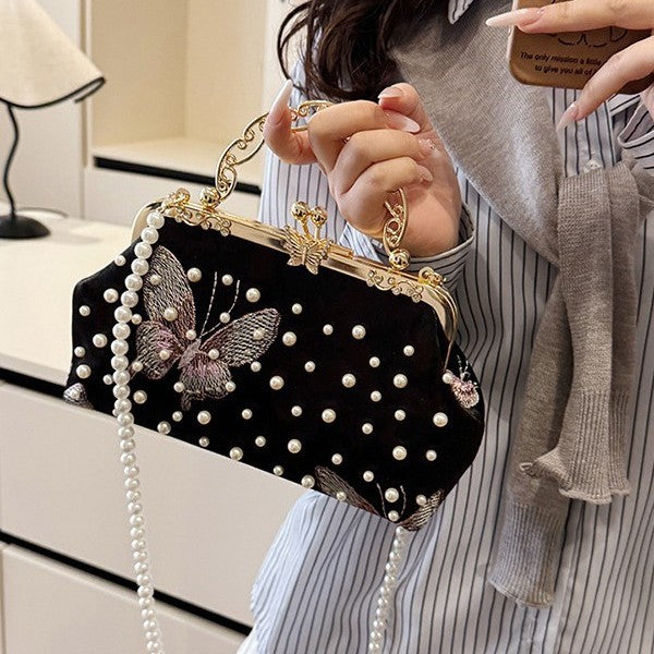 Damen exquisite Clutch-Tasche mit Perlenschmuck und aufwendiger Stickerei Nord Taschen