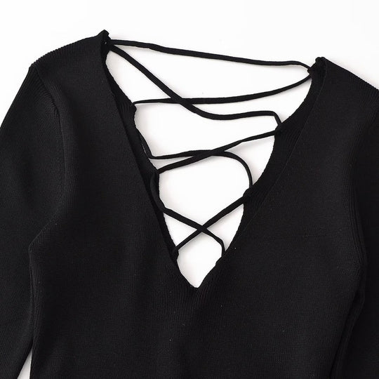 Damen Cropped Feinstrick-Top mit tiefem V‑Ausschnitt, dekorativer Schnürung vorne und Tunnelzugsaum Nord Taschen