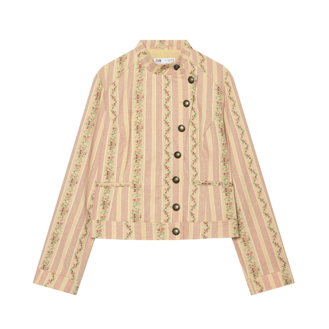 Damen Gestreifte Kurzjacke im Vintage-Look mit Stehkragen und asymmetrischer Knopfleiste Nord Taschen