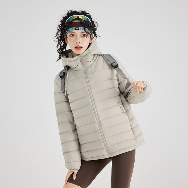 Damen Ultraleichte gesteppte Thermokapuzenjacke mit Horizontalsteppung und Reißverschlusstaschen Nord Taschen