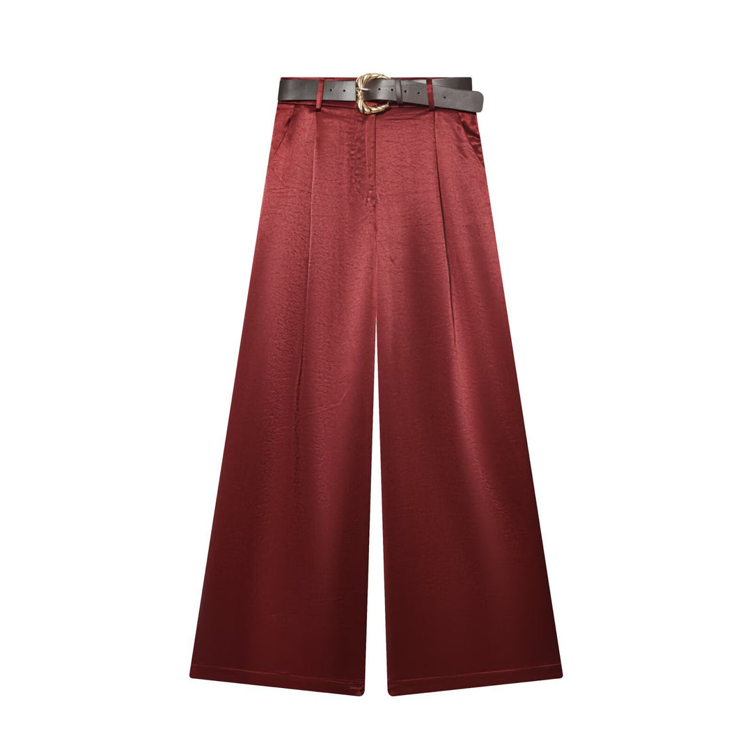 Damen High‑Waist Palazzo‑Hose mit Leoparden‑Print, weitem Bein und Ziergürtel Nord Taschen