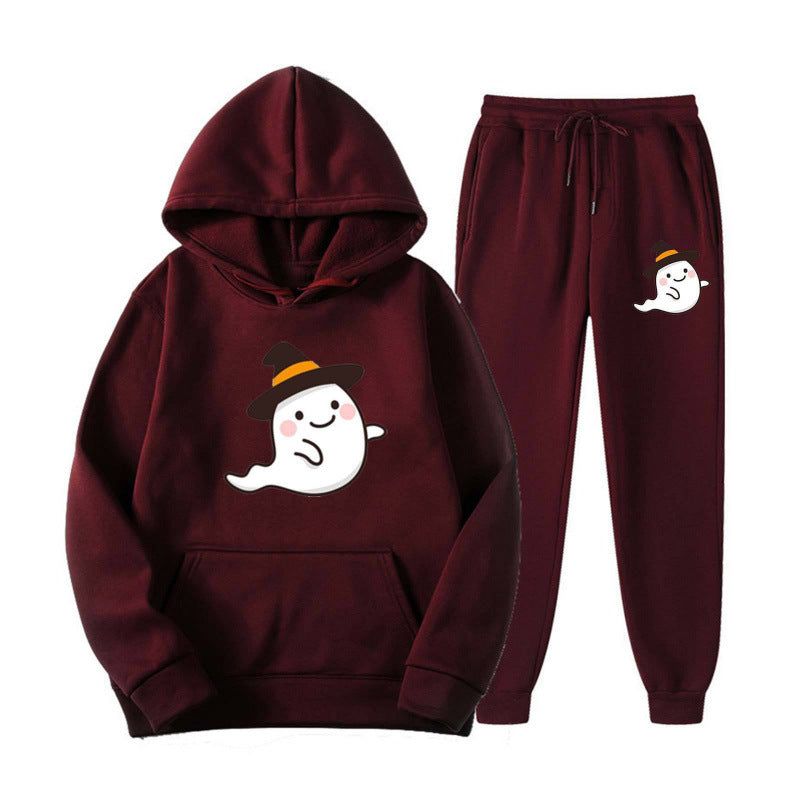 Unisex kuscheliger Kapuzenpullover und Jogginghose Set mit Halloween-Geistprint Nord Taschen