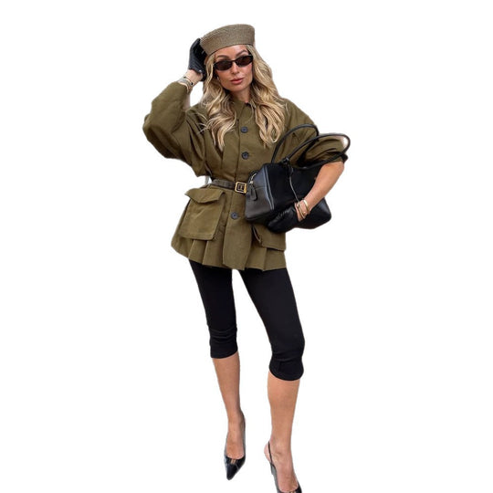 Damen Kurzjacke im Utility‑Stil mit Ballonärmeln & aufgesetzten Klappentaschen Nord Taschen