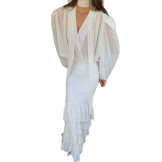 Damen Maxikleid aus Chiffon mit Wickeloberteil, Schluppe und gestuftem Volant‑Rock Nord Taschen