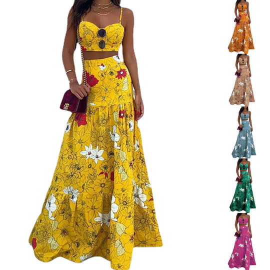 Damen Maxikleid mit floralem Zweiteiler und taillierter Silhouette Nord Taschen
