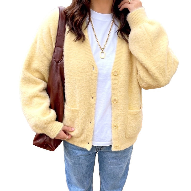 Damen Kuschelige Oversize-Cardigan aus Teddy-Fleece mit V-Ausschnitt, aufgesetzten Taschen & Rippbündchen Nord Taschen
