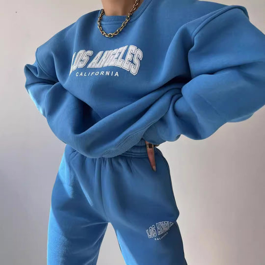 Damen Oversized Lounge-Set aus Baumwollfleece mit Collegestickerei und relaxed Jogginghose Nord Taschen