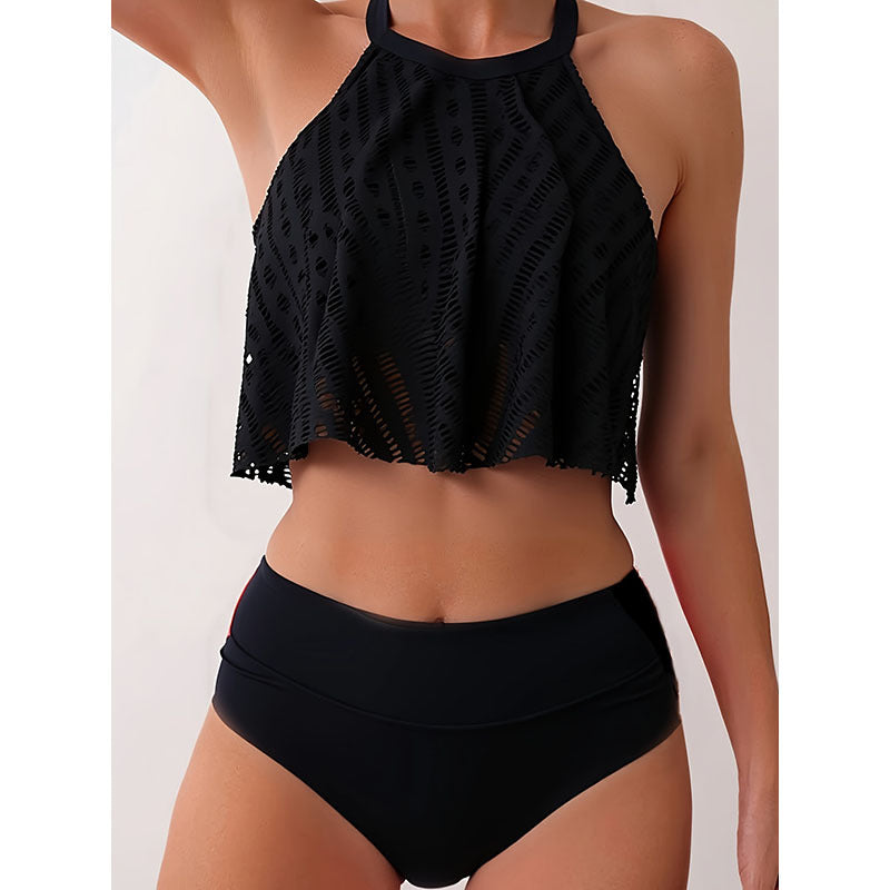 Damen Bikini-Set mit lässigem Crop-Top und hochtaillierten Höschen