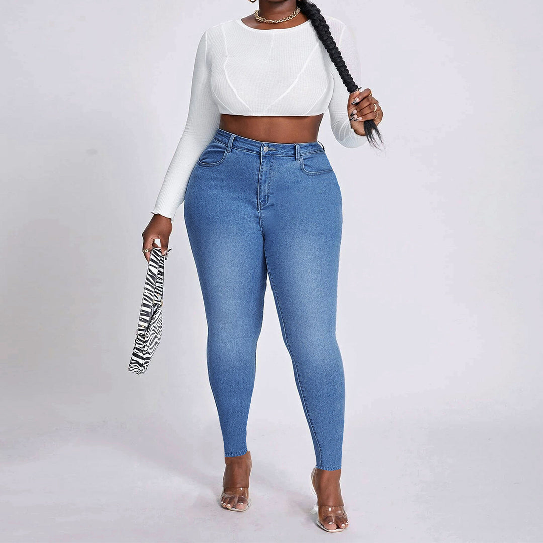 Damen High-Waist Skinny-Jeans figurschmeichelnd mit Stretch und hoher Taille Nord Taschen