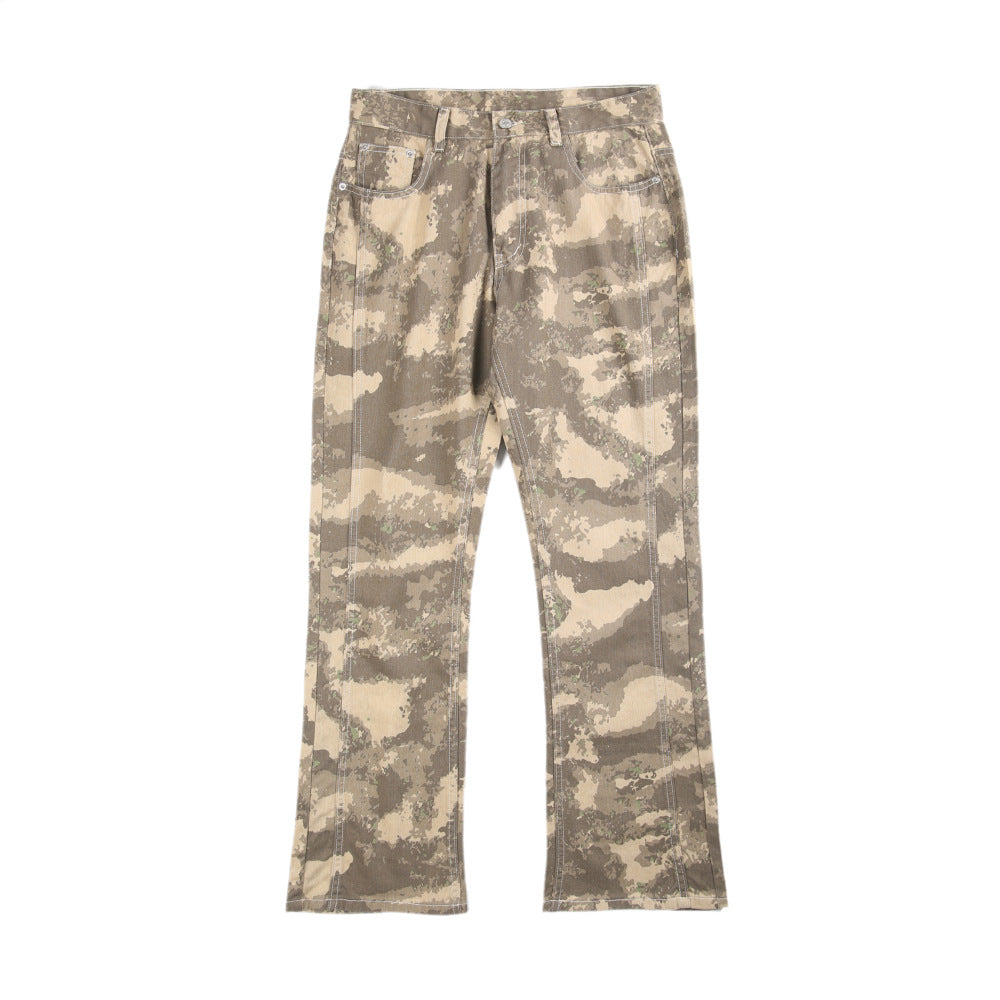 Herren Camouflage-Canvas-Cargohose im geraden Schnitt mit sichtbaren Nahtpaneelen Nord Taschen