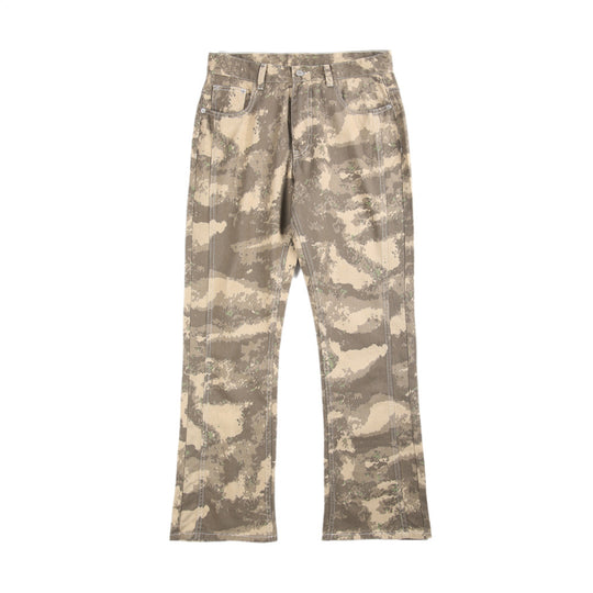 Herren Camouflage-Canvas-Cargohose im geraden Schnitt mit sichtbaren Nahtpaneelen Nord Taschen