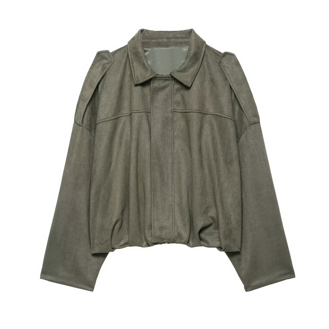 Damen Oversize-Cropped Jacke mit Balloon-Saum und Schulter-Cutouts Nord Taschen