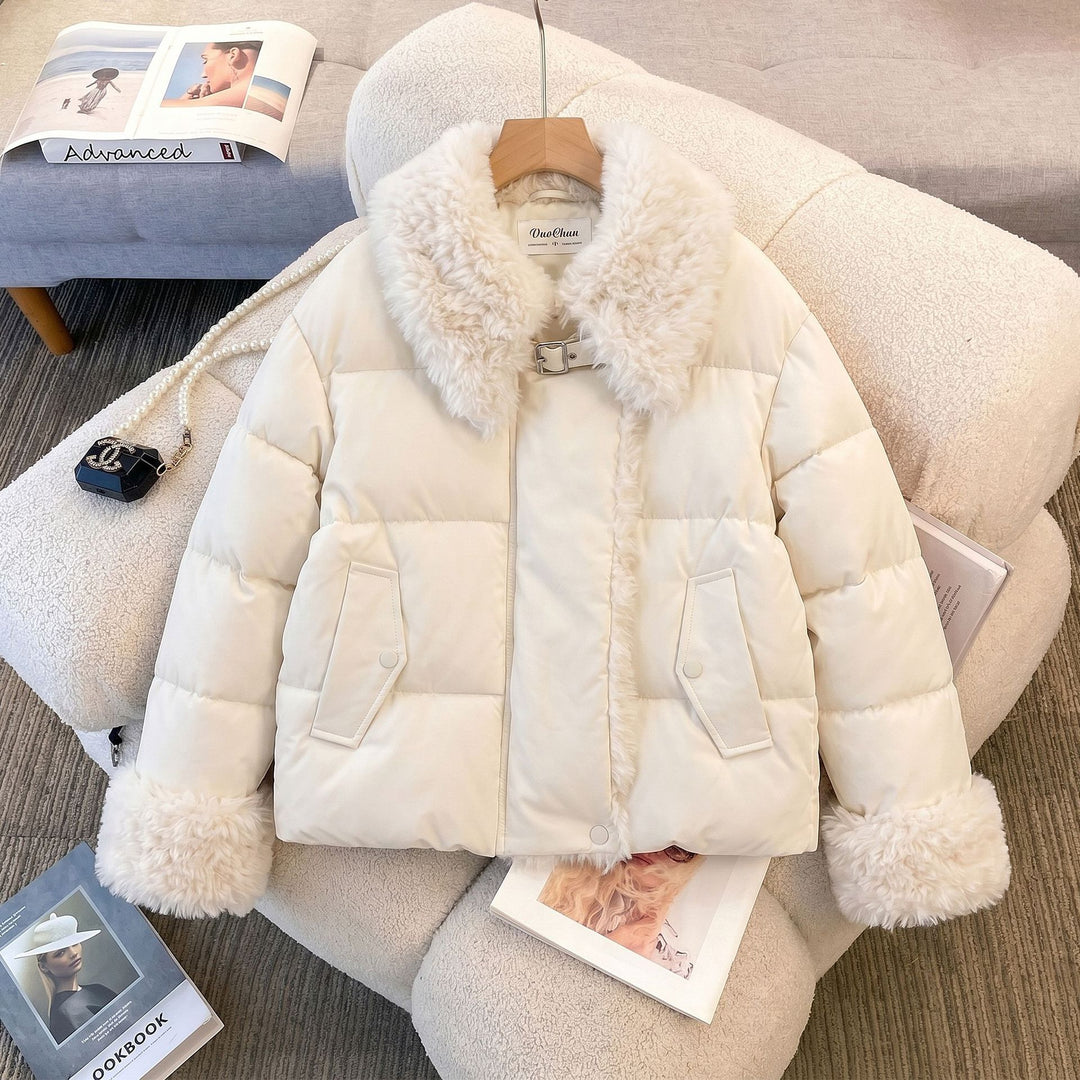 Damen nan taillierte Steppjacke mit voluminösem Teddykragen und abnehmbaren Bommel-Details Nord Taschen