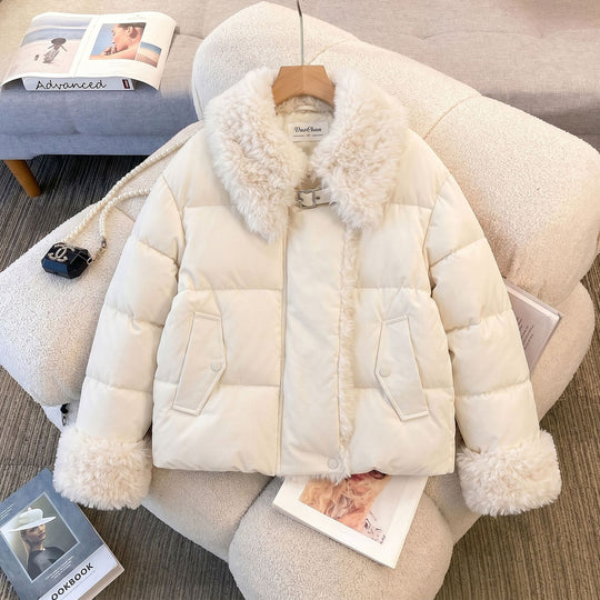 Damen nan taillierte Steppjacke mit voluminösem Teddykragen und abnehmbaren Bommel-Details Nord Taschen