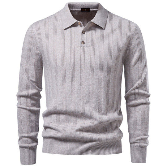 Herren Langarm-Feinstrick-Poloshirt mit Strukturstreifen und geripptem Saum Nord Taschen