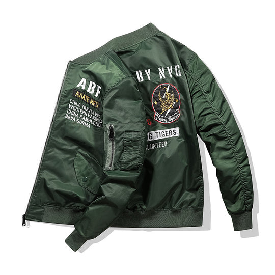 Herren Piloten-Bomberjacke im Vintage-Militärstil mit Stickpatches und Utility-Ärmeltasche Nord Taschen