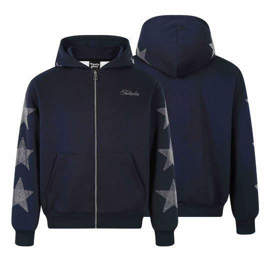 Damen Kapuzenjacke mit Strassstern-Applikationen und durchgehendem Reißverschluss Nord Taschen
