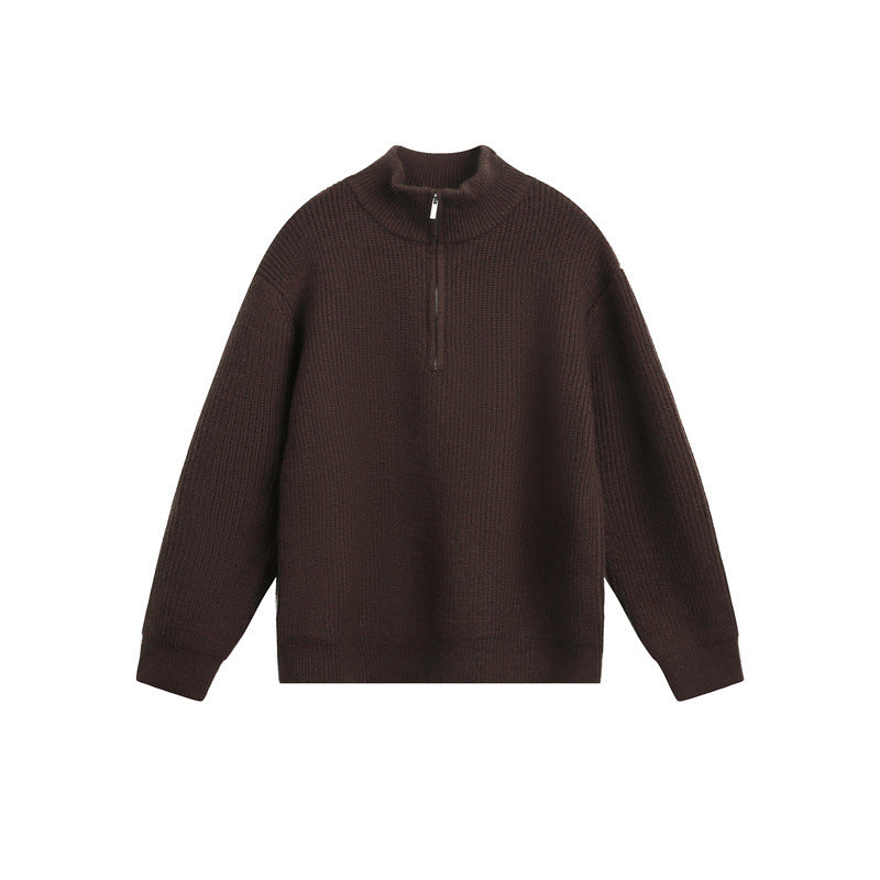 Unisex Grobstrick-Pullover mit halbem Reißverschluss und Stehkragen Nord Taschen