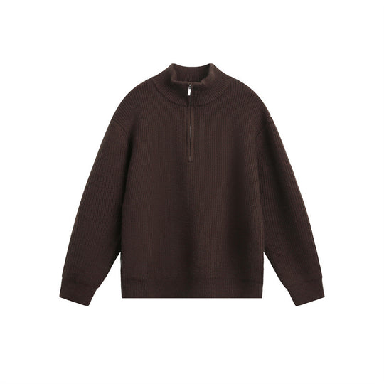 Unisex Grobstrick-Pullover mit halbem Reißverschluss und Stehkragen Nord Taschen