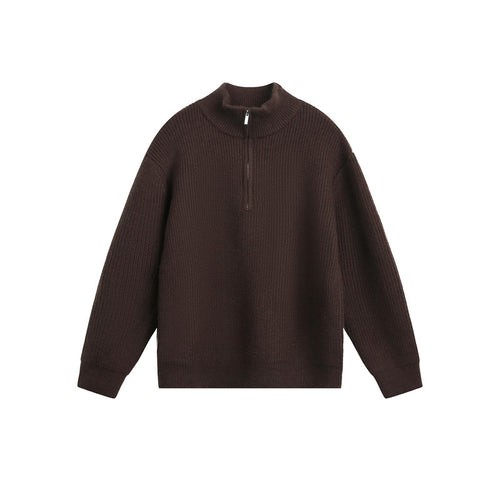 Unisex Grobstrick-Pullover mit halbem Reißverschluss und Stehkragen Nord Taschen