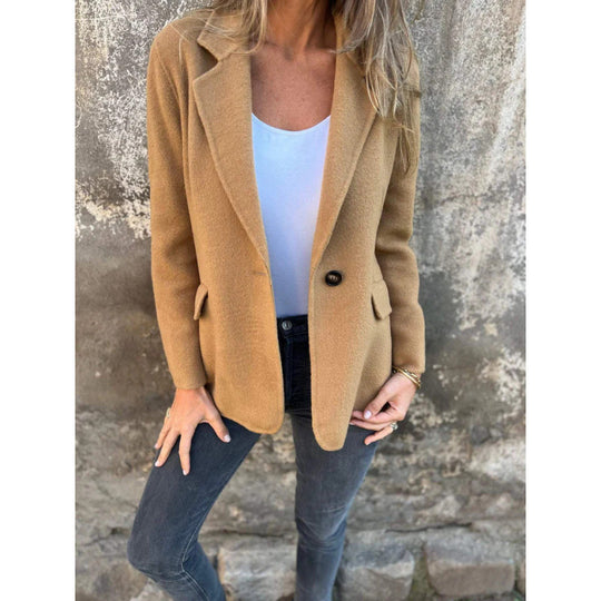 Damen Kastenförmiger Kurzmantel im Blazer-Look aus Wollmix mit fallendem Revers Nord Taschen