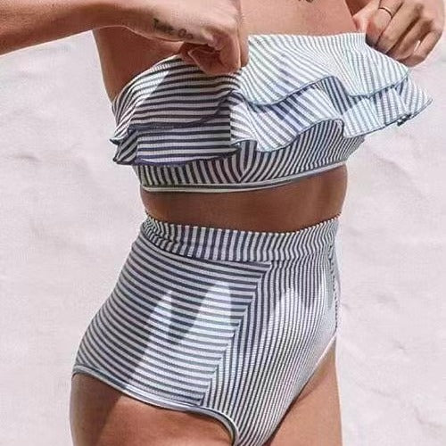 Damen Hochgeschnittener Bikini mit Rüschen-Top