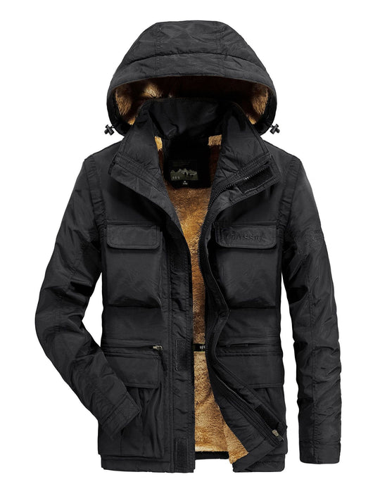 Herren Thermo-Parka mit Teddyfleece-Innenfutter, Kapuze und Multifunktionstaschen Nord Taschen
