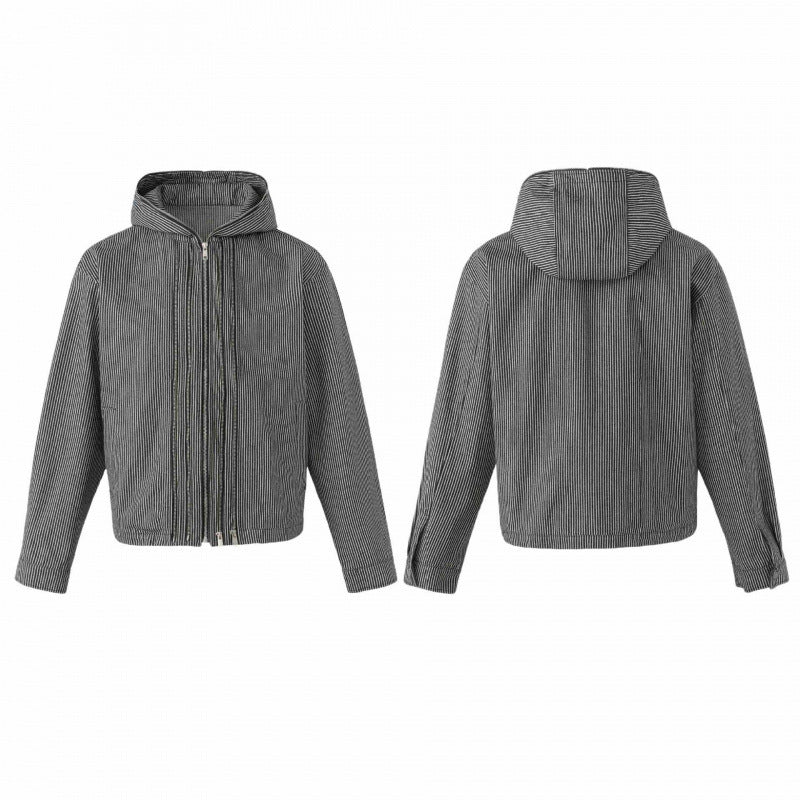 Unisex Kapuzenjacke im Boxy‑Cut mit Doppelreißverschluss und Nadelstreifen‑Optik Nord Taschen
