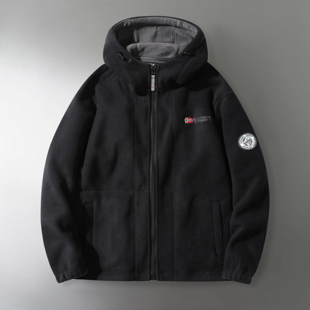 Herren Microfleece-Outdoorjacke mit Kapuze, windabweisender Struktur und Logo-Patch Nord Taschen