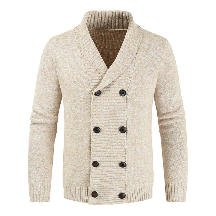 Herren doppelreihige Strickcardigan mit Schalkragen, strukturierter Maschenoptik und gerippten Bündchen Nord Taschen