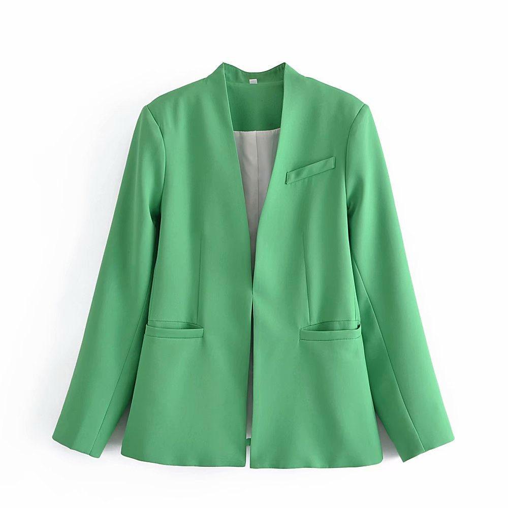 Damen Taillierter Blazer ohne Revers mit offener Front und Paspeltaschen Nord Taschen
