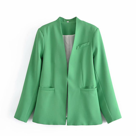 Damen Taillierter Blazer ohne Revers mit offener Front und Paspeltaschen Nord Taschen