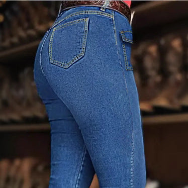 Damen Western-inspirierte Bootcut-Jeans mit Front-Klappentaschen und sculptendem Schnitt Nord Taschen