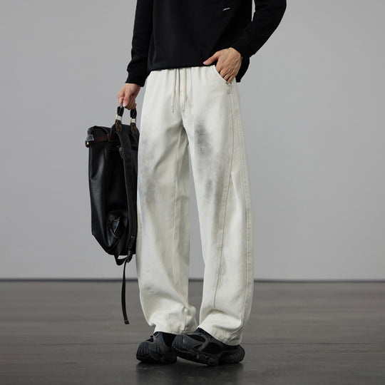 Herren Weite Baumwoll-Drawstring-Hose im Vintage-Waschlook Nord Taschen