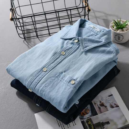 Herren Denim-Überhemd aus Baumwoll-Twill mit Brusttasche und Kontrastnähten Nord Taschen