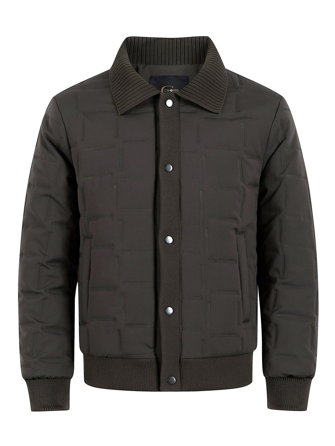 Herren Kurz geschnittene gesteppte Bomberjacke mit Rippenkragen, Druckknopfleiste und geometrischem Quilt Nord Taschen