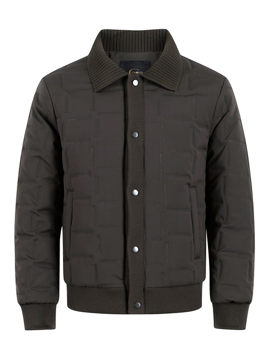 Herren Kurz geschnittene gesteppte Bomberjacke mit Rippenkragen, Druckknopfleiste und geometrischem Quilt Nord Taschen