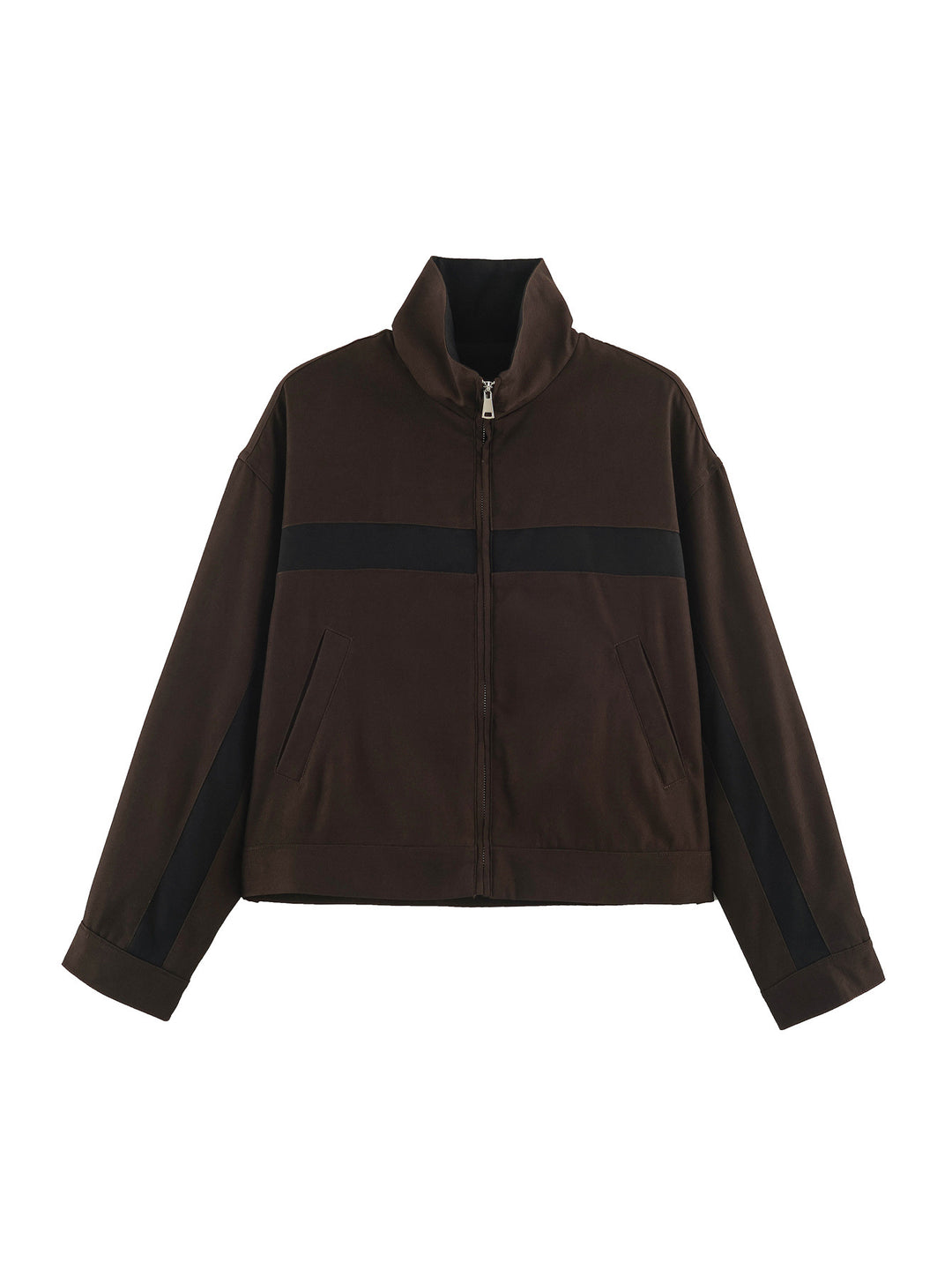 Damen Cropped Boxy-Trackjacke mit Stehkragen und Kontraststreifen Nord Taschen