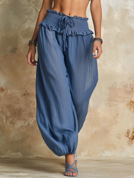 Damen Weite Haremshose mit gerafftem Smock-Bund und elastischen Knöchelabschlüssen Nord Taschen