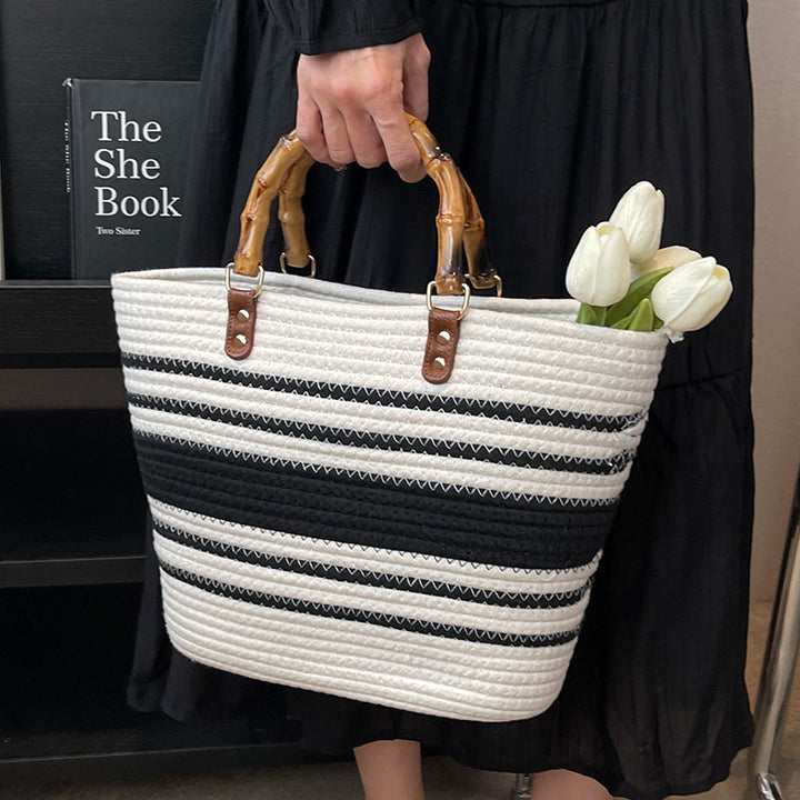 Damen Strandtasche mit handgefertigtem Bambusgriff Nord Taschen