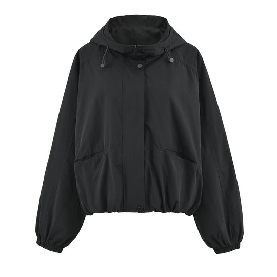 Damen Kurzjacke mit Kapuze, Tunnelzug, Kängurutaschen und elastischem Bund Nord Taschen