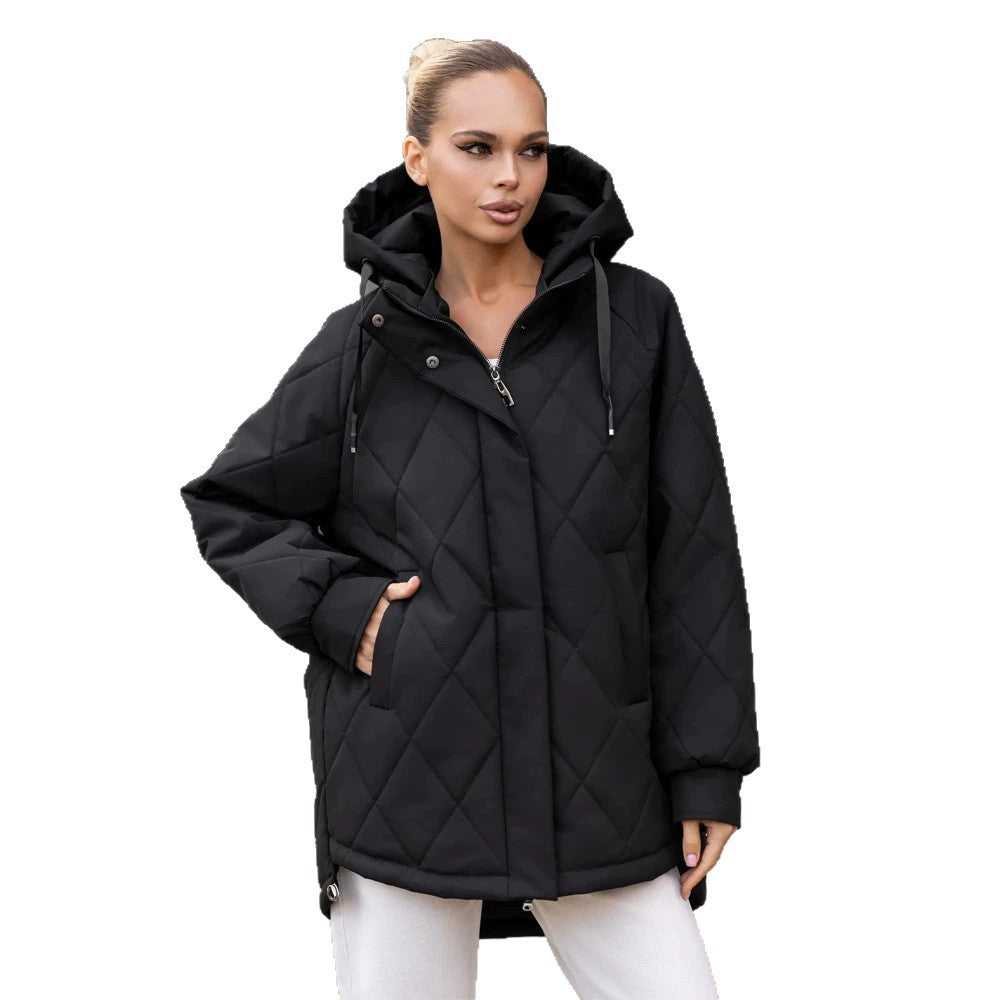 Damen Steppparka im Rhomben-Steppmuster mit Kapuze und verlängerter Rückseite Nord Taschen