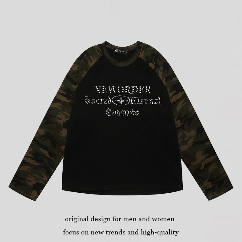 Damen Langarmshirt mit Camouflage‑Raglanärmeln und Strass‑Logoprint Nord Taschen