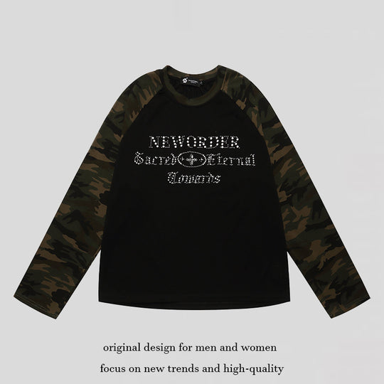 Damen Langarmshirt mit Camouflage‑Raglanärmeln und Strass‑Logoprint Nord Taschen