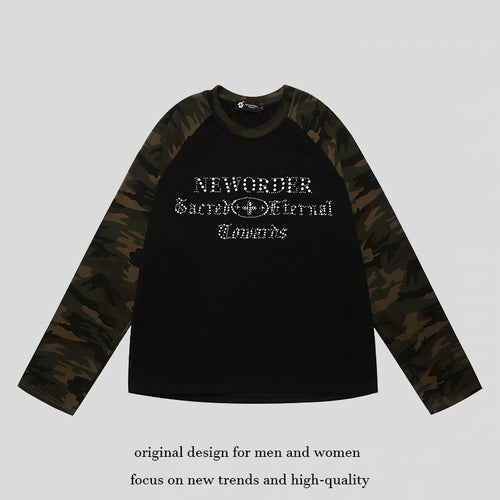 Damen Langarmshirt mit Camouflage‑Raglanärmeln und Strass‑Logoprint Nord Taschen