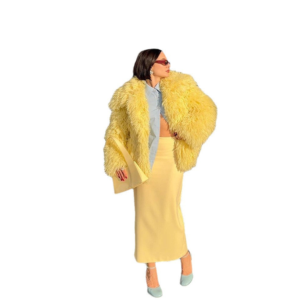 Damen Kurz geschnittener Langflor‑Shaggy Kunstpelz‑Blouson mit kastiger Silhouette Nord Taschen
