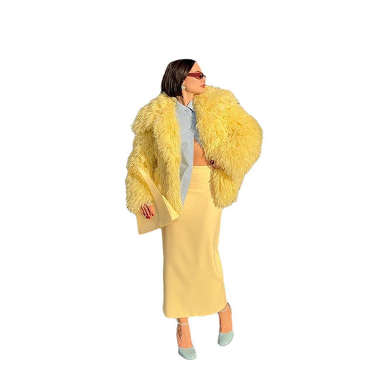 Damen Kurz geschnittener Langflor‑Shaggy Kunstpelz‑Blouson mit kastiger Silhouette Nord Taschen