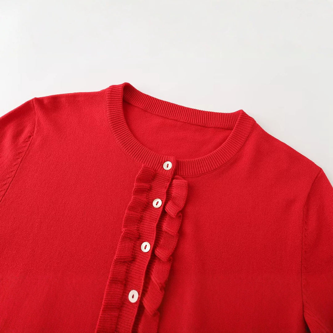 Damen Feinstrick-Cardigan mit Rüschenfront und Volantärmeln Nord Taschen