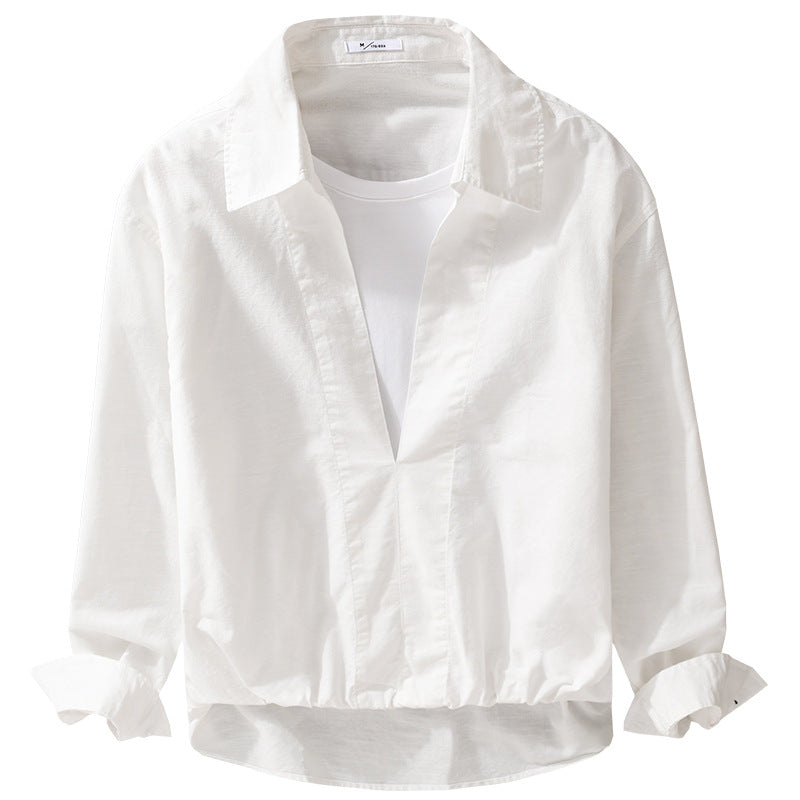 Herren Leichtes Leinen-Overshirt mit V-Ausschnitt, Hemdkragen und elastischem Saum Nord Taschen
